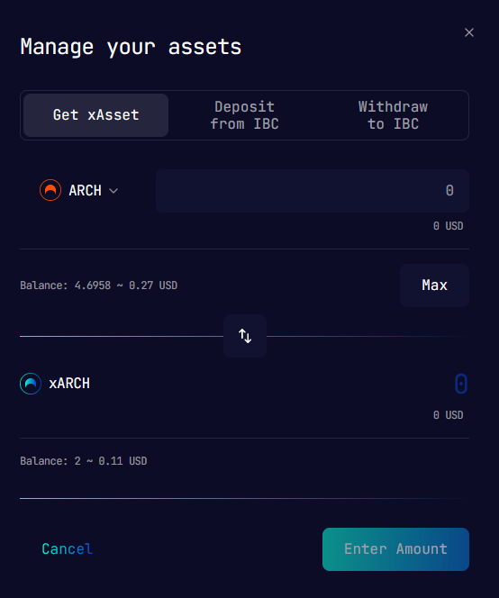 Dashboard My Assets Manage your Tokens Modal Actions