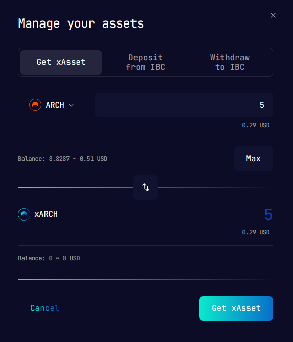 Dashboard My Assets Manage your Tokens Modal Other Actions