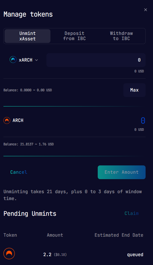 Dashboard My Assets Manage your Tokens Other Actions Results