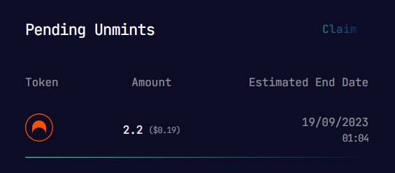 Dashboard My Assets Manage your Tokens Other Actions Unminting Claim