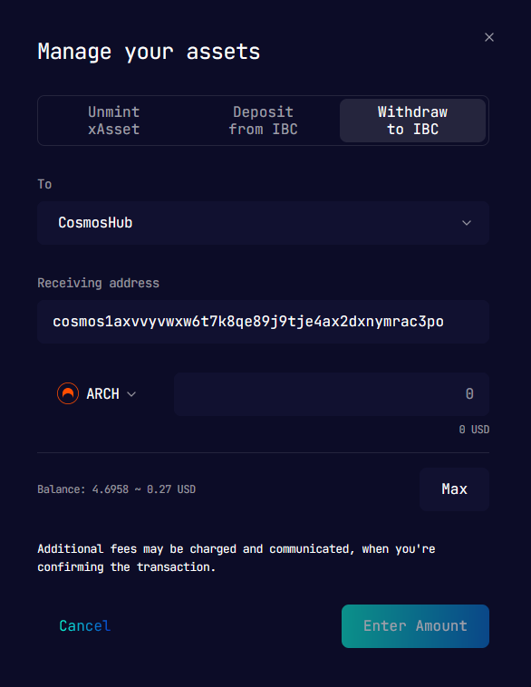 Dashboard My Assets Manage your Tokens Other Actions - Using other networks
